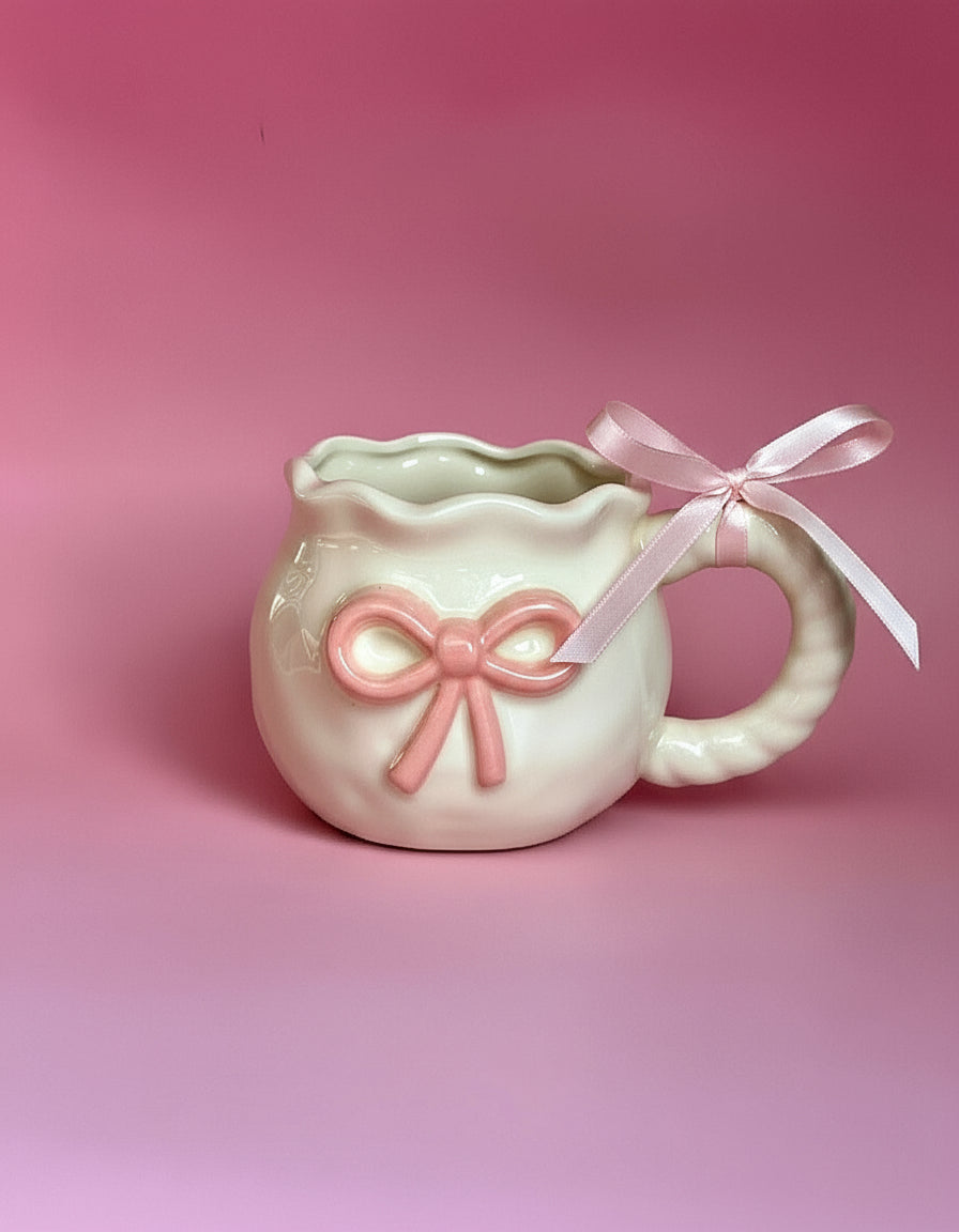 Ceramic mug (01) : Pastel pink bow